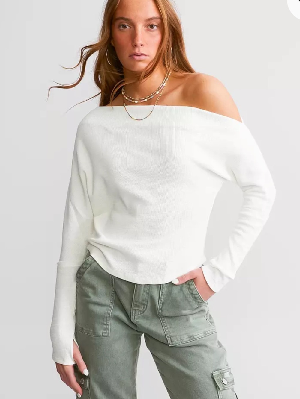 FREE PEOPLE White One-Shoulder Women's Sweater